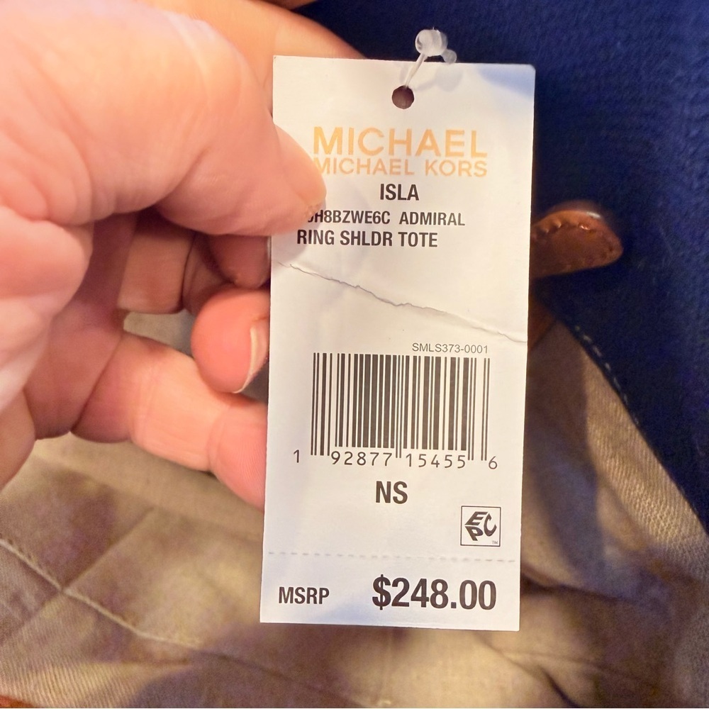 NWT Michael Kors Isla Ring Canvas Shoulder Tote Bag Admiral Blue - Picture 10 of 16